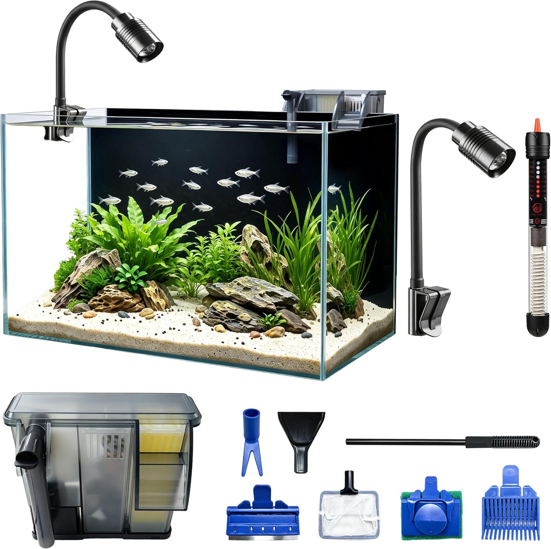 3.3 Gallon Small Fish Tank Glass Aquarium Complete Kit for Betta Fish