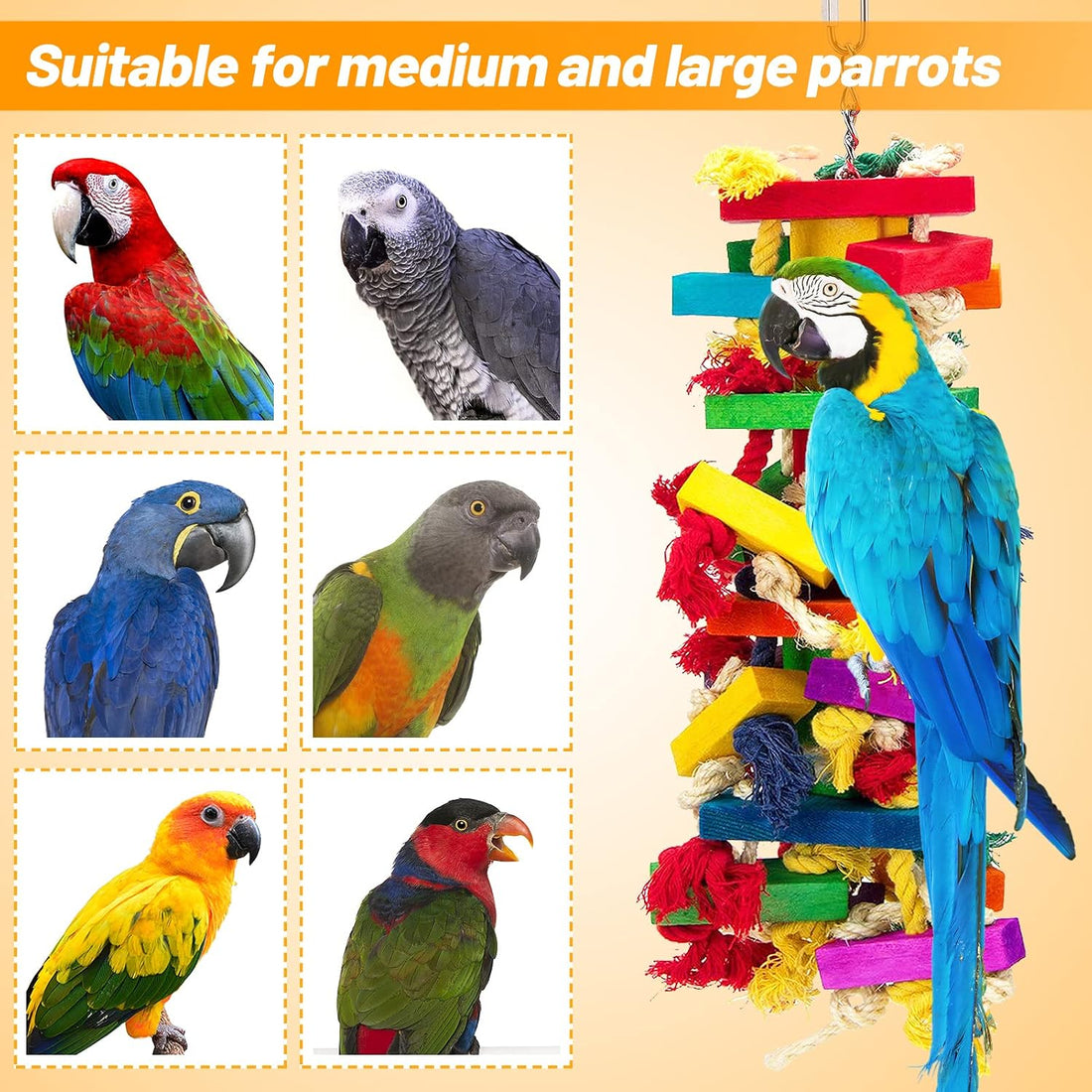 Extra Large Natural Wood Bird Toys for Macaws, African Grey