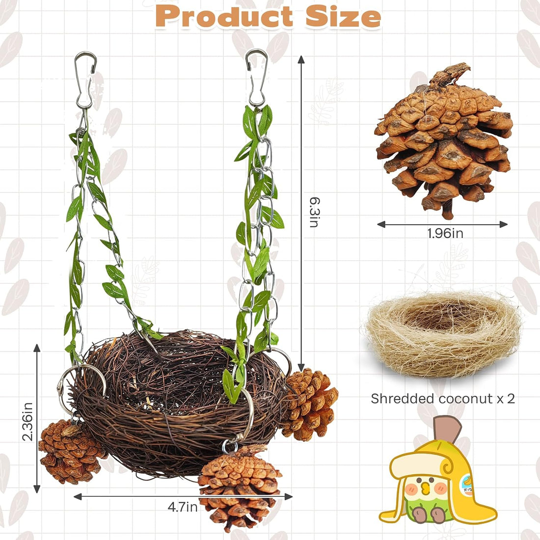 PINVNBY Natural Coconut Shell Bird Nest Suspended Parakeet Nest Bird