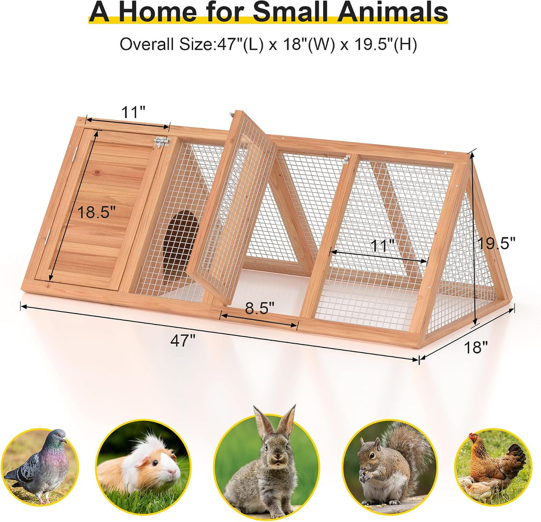 Rabbit Hutch, Small A-Frame Chicken Coop Outdoor w/ 2 Door & Run Cage