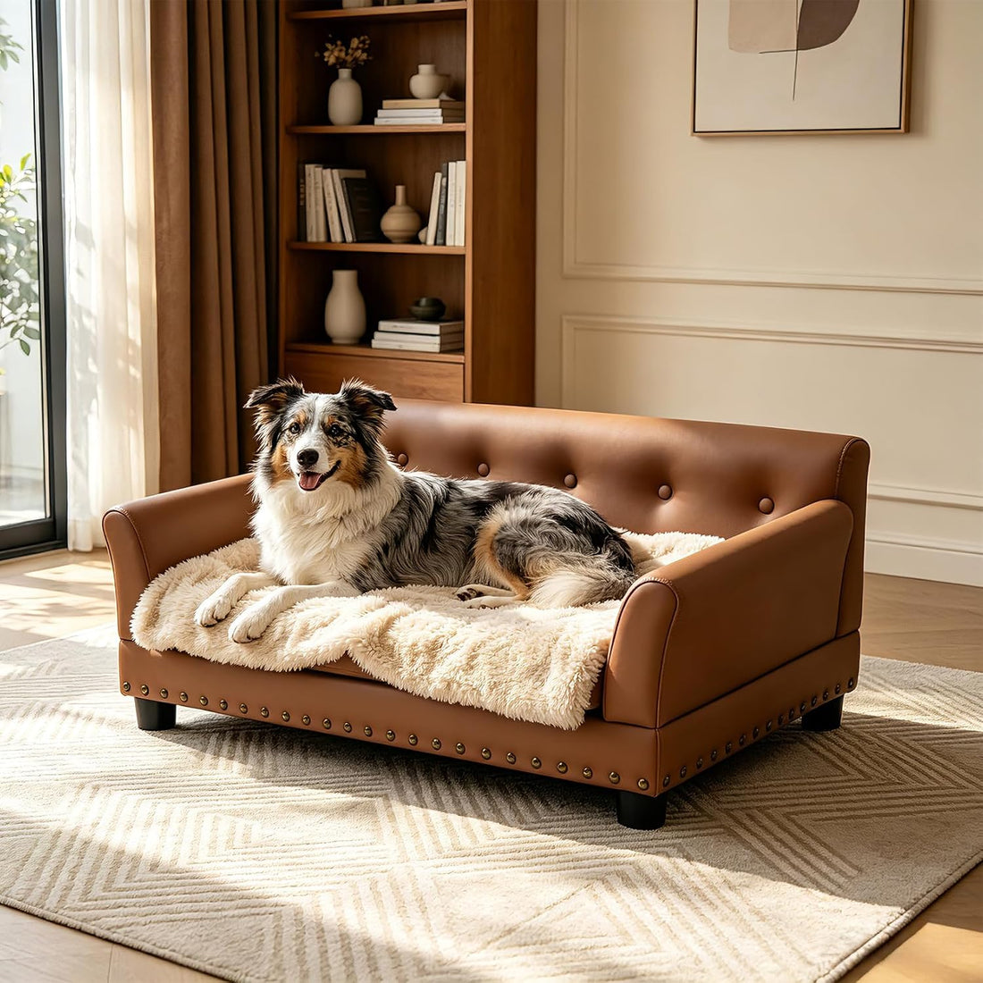 XL Leather Dog Sofa: Scratch Resistant Pet Couch up to 132lbs