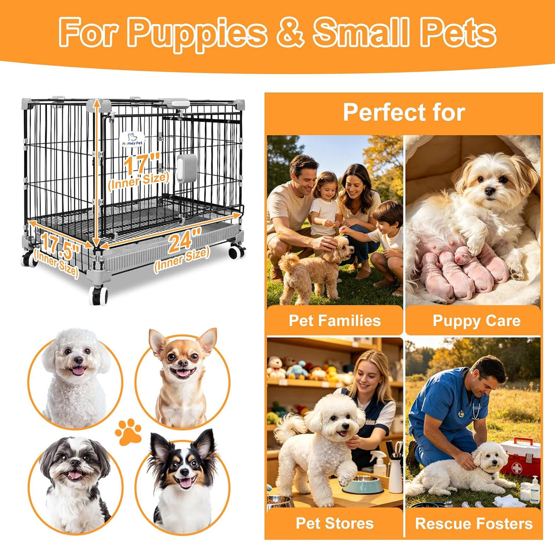 Homey Pet 24 Inch Stackable Small Dog Crate for Puppy with Wheels