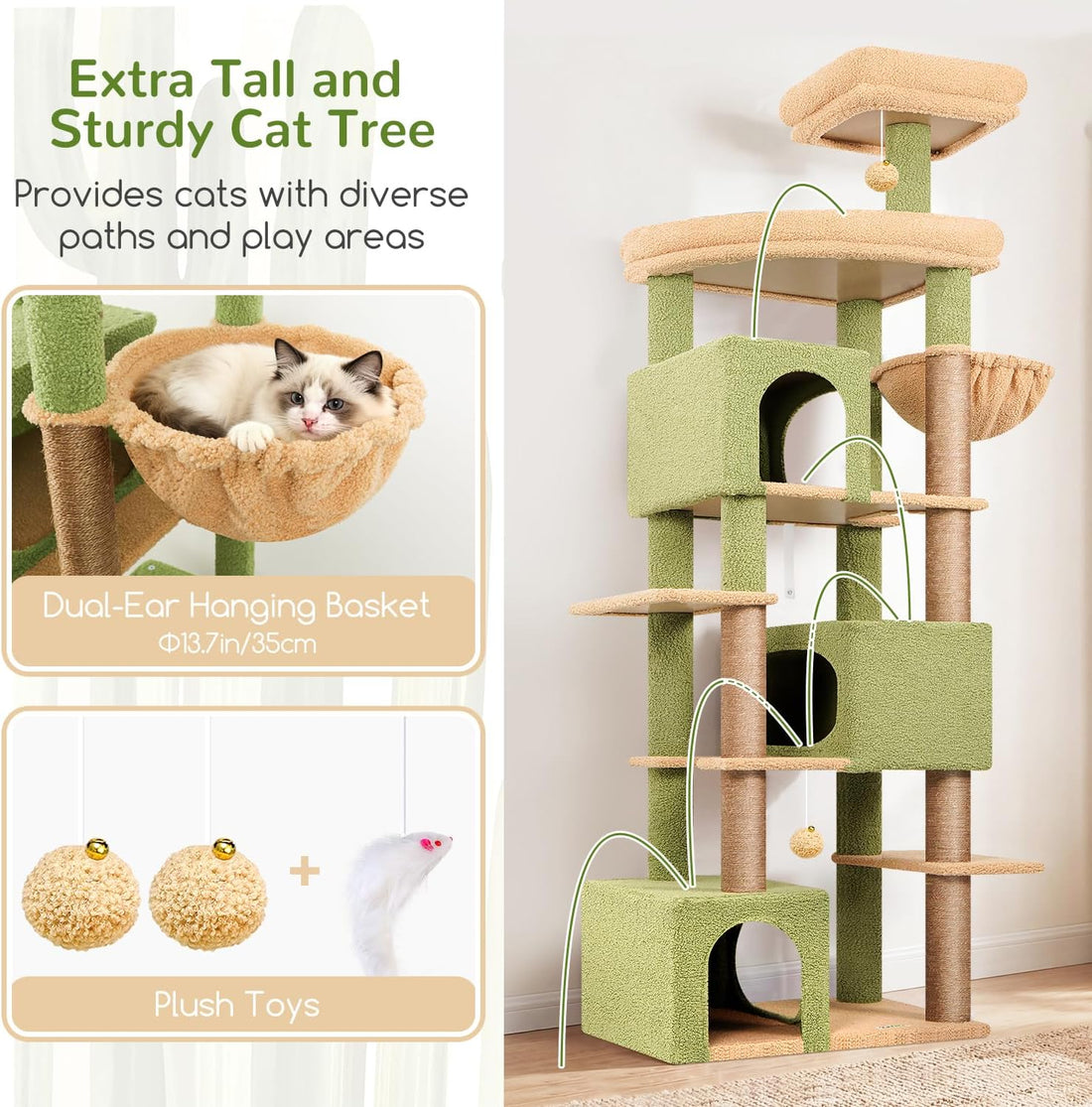 Globlazer Cactus Large Cat Tree for Large Cats, Tall Sturdy Cat Tower