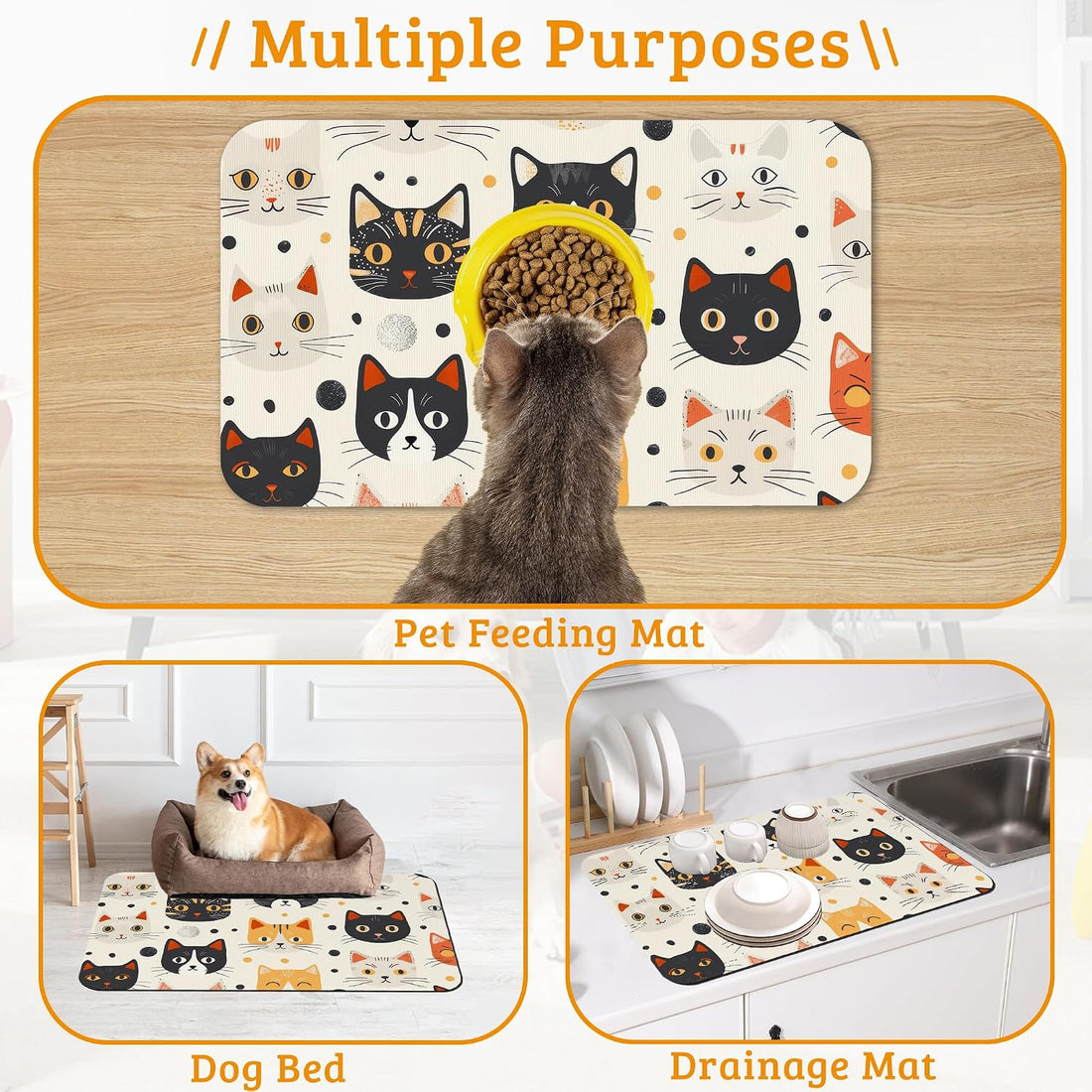 Cats Dog Cat Food Mat,Absorbent Waterproof Placemat for Food