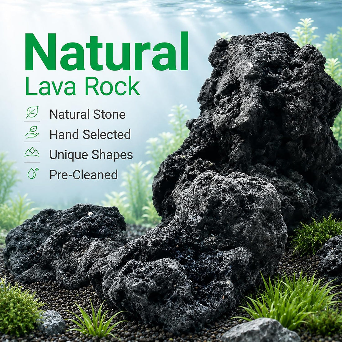 Black Lava Rock Aquarium Stones for Fish Tank,3LB 3-5inches