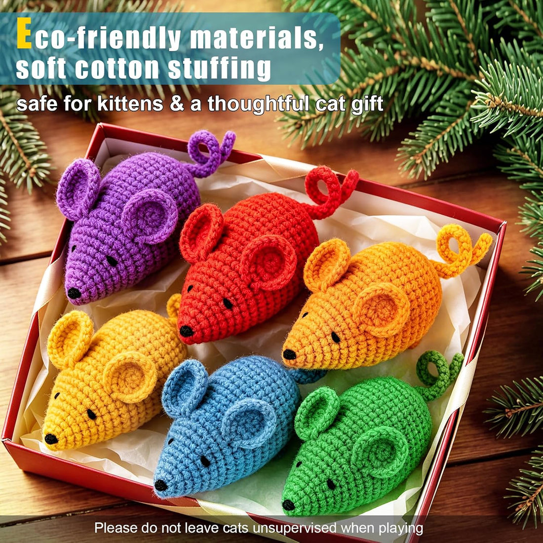 Retro Shaw Catnip Cat Toys Crochet Mouse, Pack of 6
