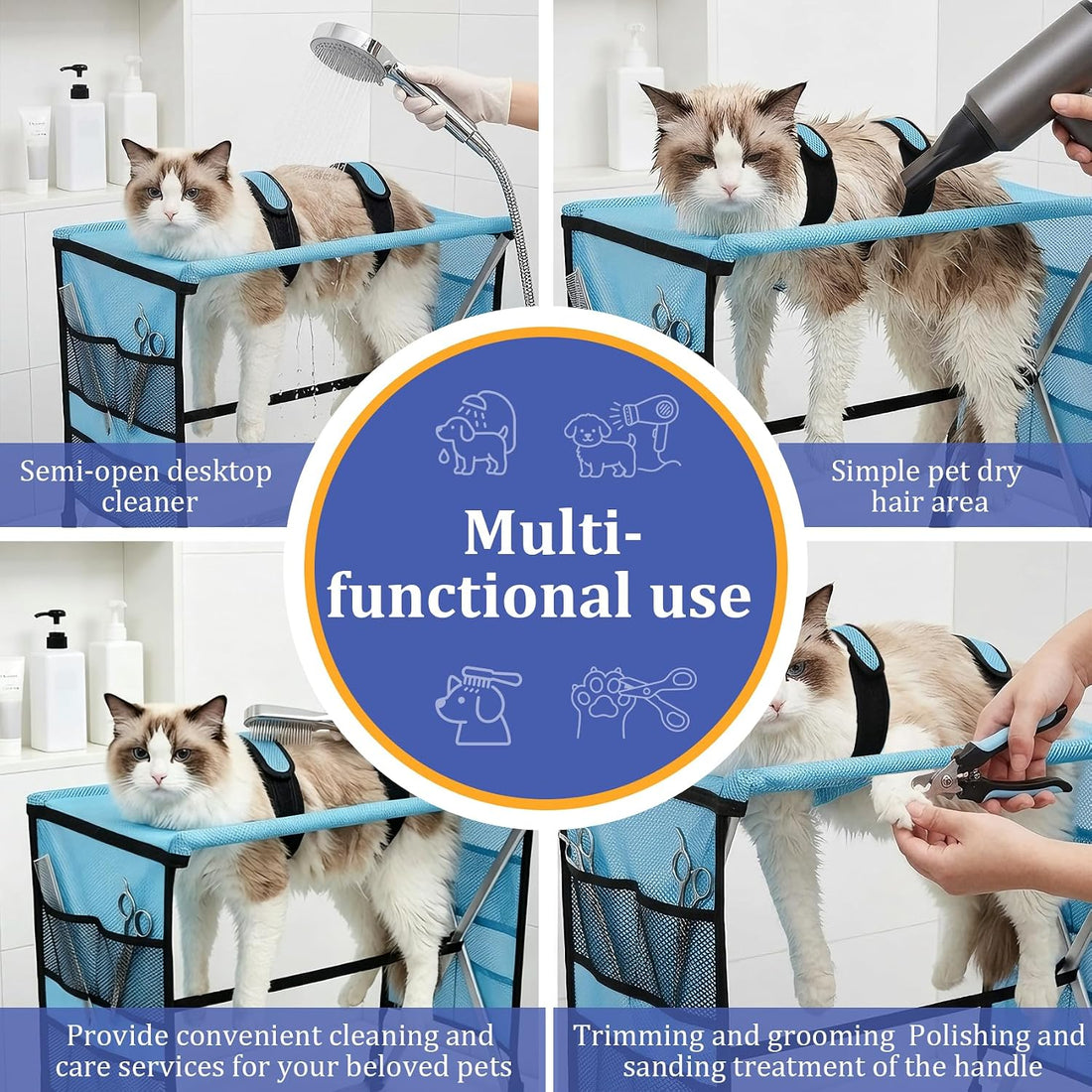 Foldable Pet Grooming Hammock with Stand for Small Dogs & Cats
