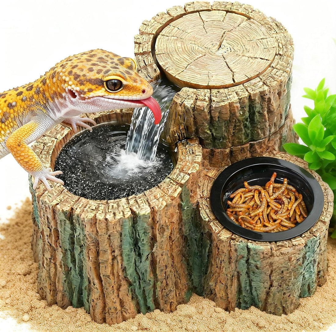MIXJOY 2 in 1 Reptile Water Fountain with Food Dish 550ML