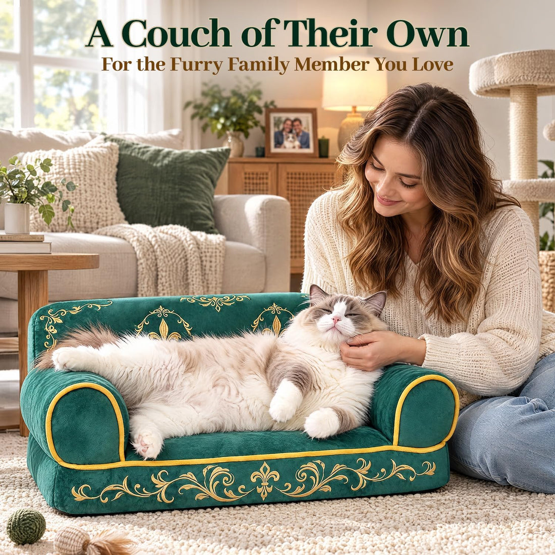 Indoor Cat Couch Bed, Soft Supportive Pet Sofa, 24in