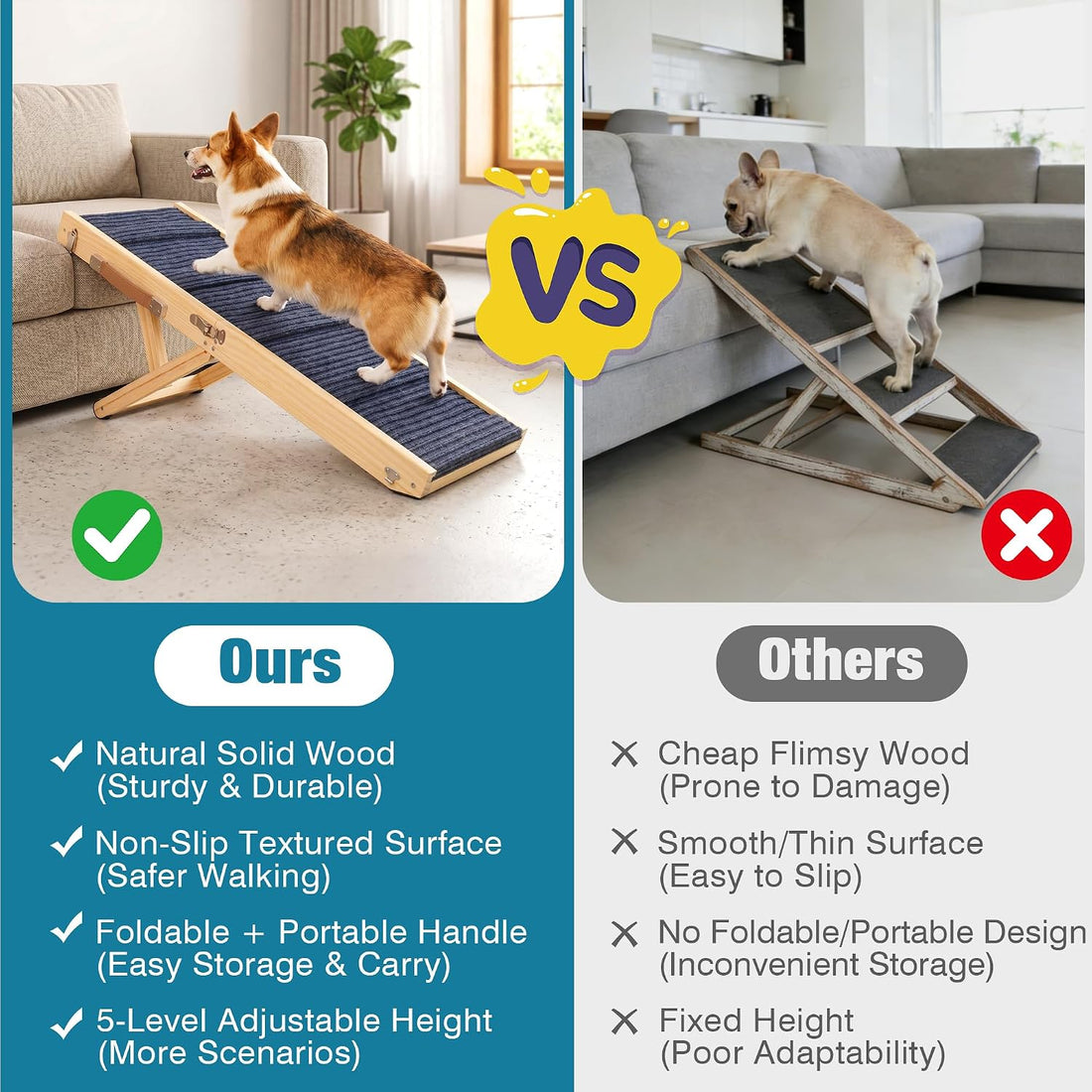 Dog Ramp for Bed, 24" H Adjustable Folding Ramp for Dogs to Get on Bed