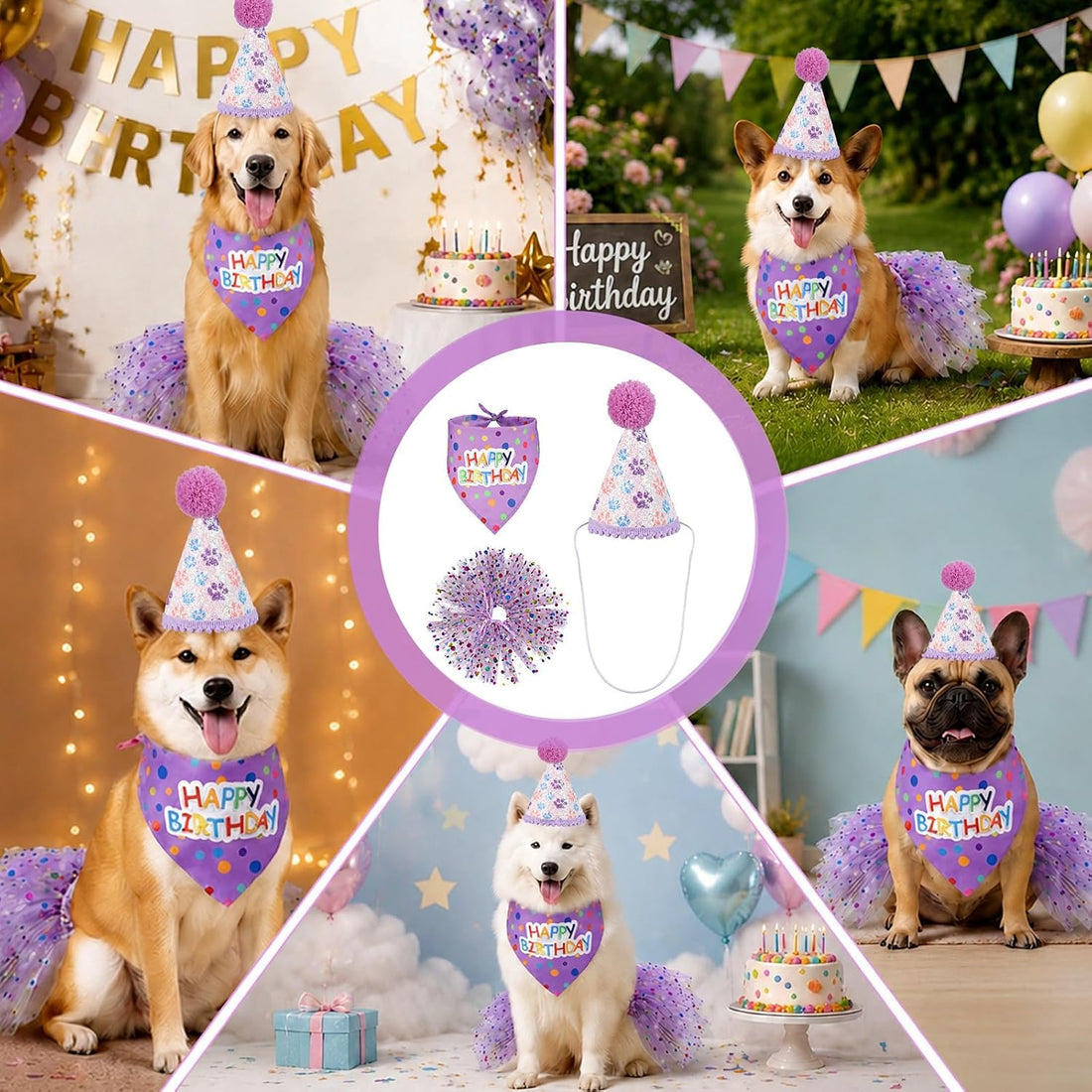 Dog Birthday Bandana with Hat and Dress Dog Birthday Outfit Girl