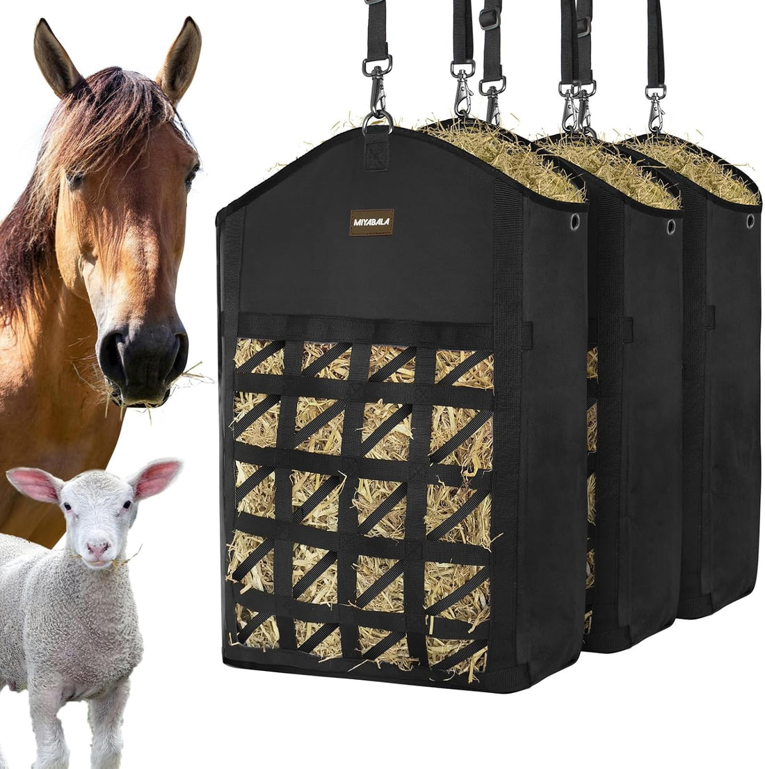 Ultra Slow Feed Horse Hay Bag Net Front, 3Pack (1 Black +2 Purple)