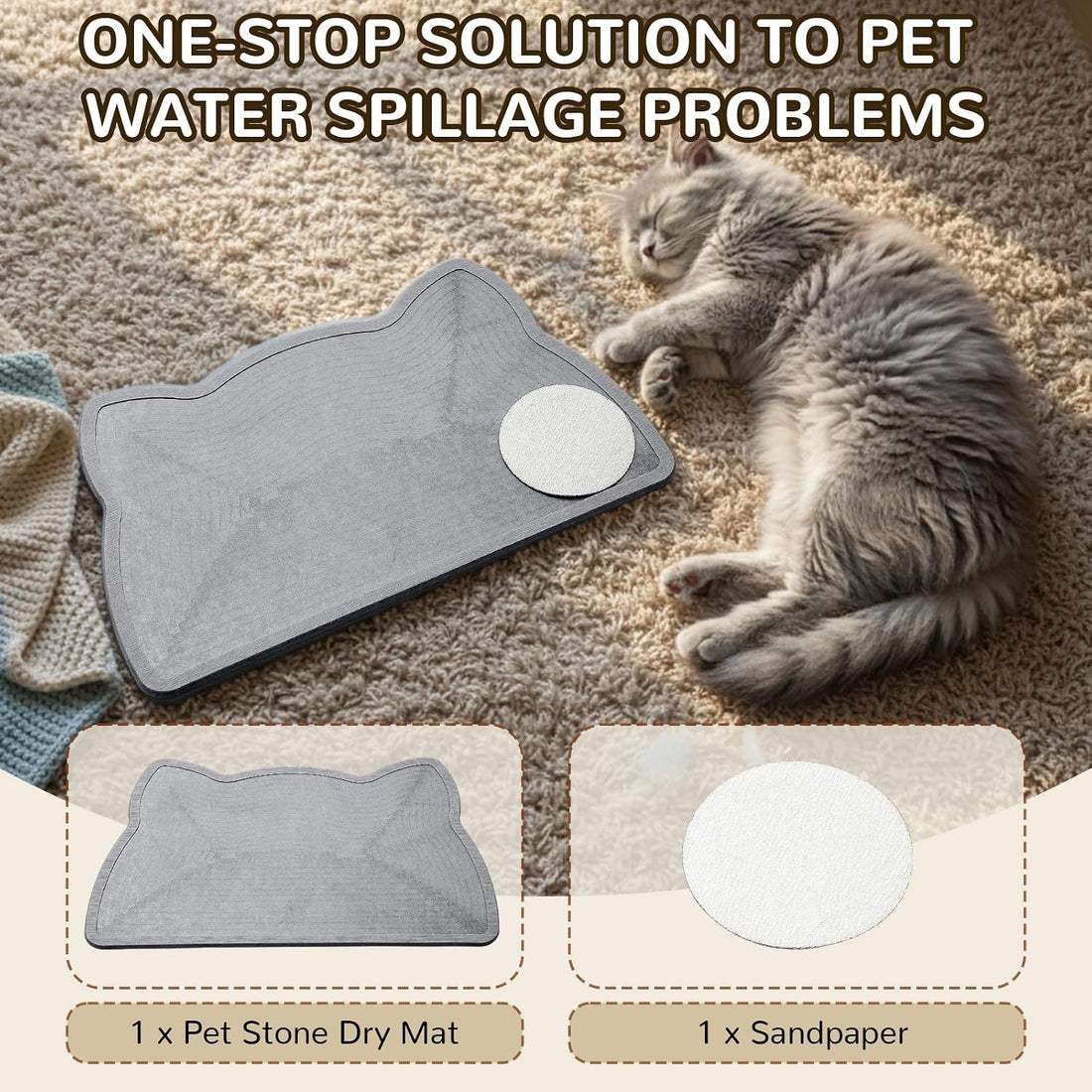 Stone Pet Bowl Mat for Dogs and Cats, Absorbent Quick Dry