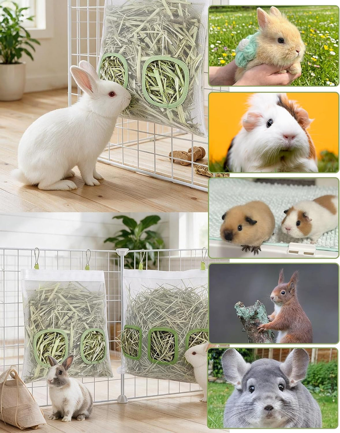 2Pcs Mesh Rabbit Hay Feeder Bag for Bunny, Guinea Pigs, Chinchillas