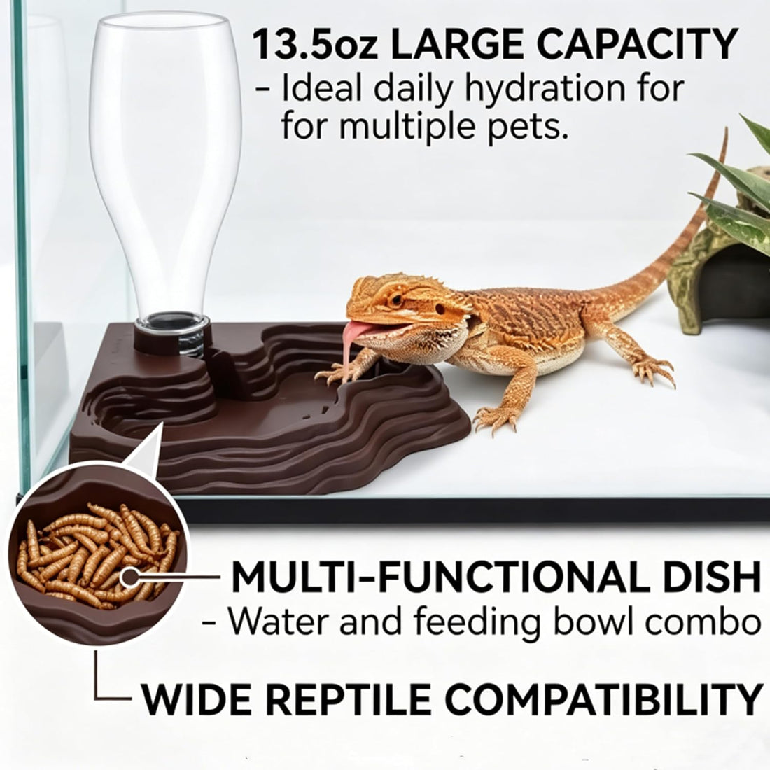 Reptile Water Dispenser, 13.5oz Terrarium Water Bow