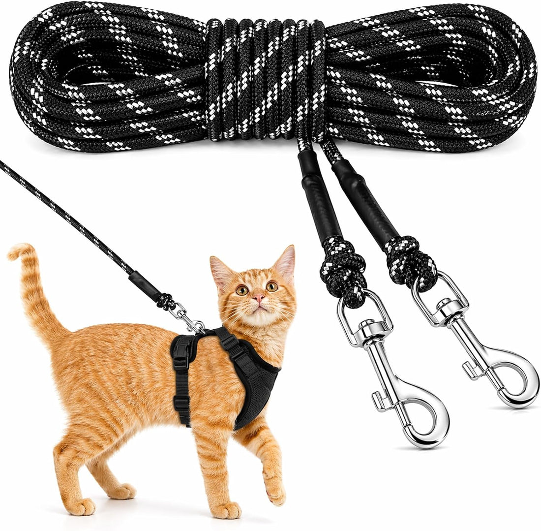 Reflective Cat Long Leash 15 FT, Outdoor Backyard Cat Tie Out Lead