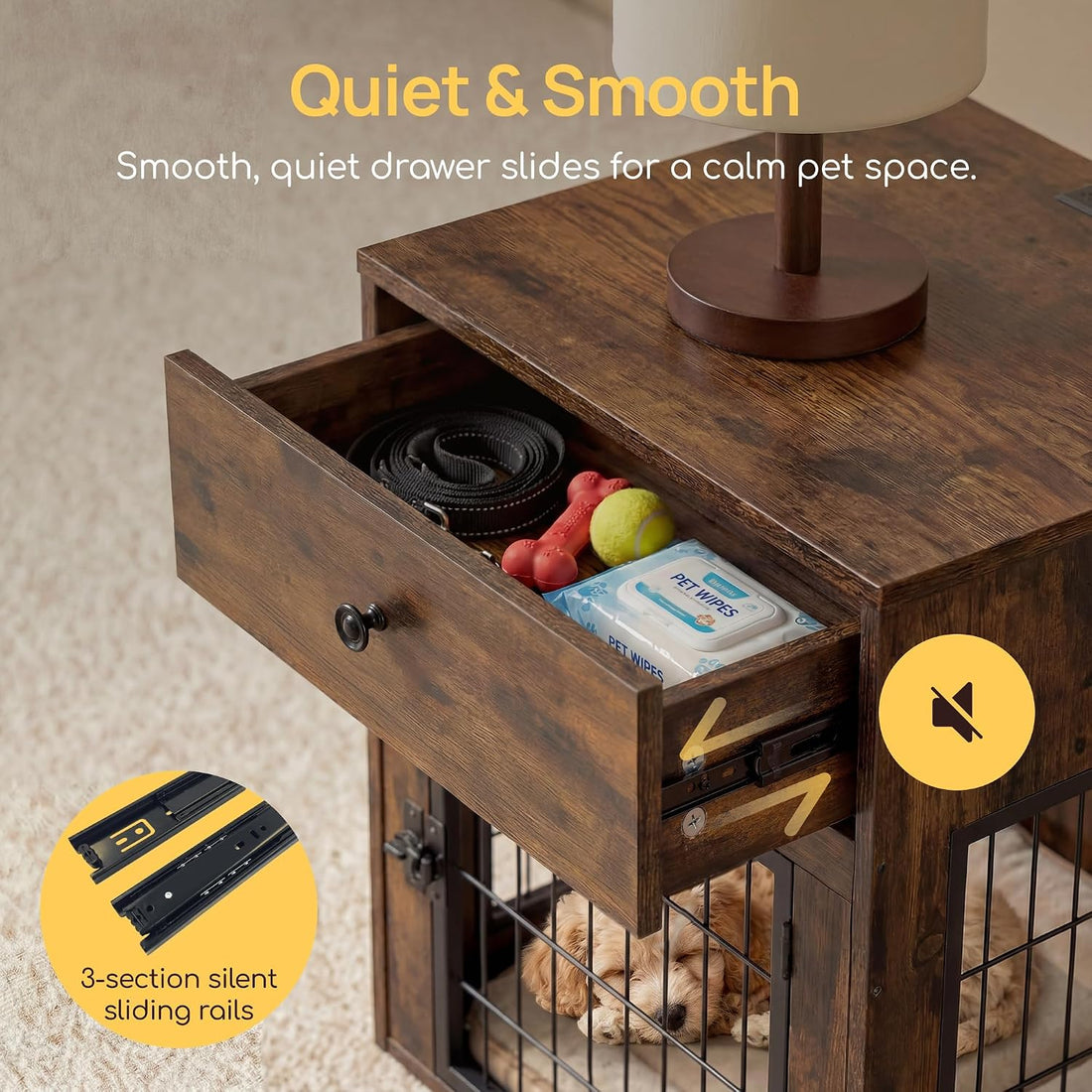 Dog Crate Furniture with Cushion and Charging Station for Indoor