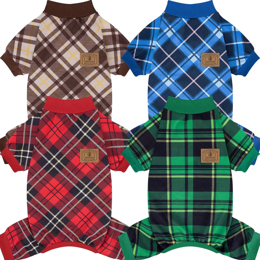 XPUDAC 4 Pack Dog Pajamas for Small Dogs Cats Plaid Doggie Clothes