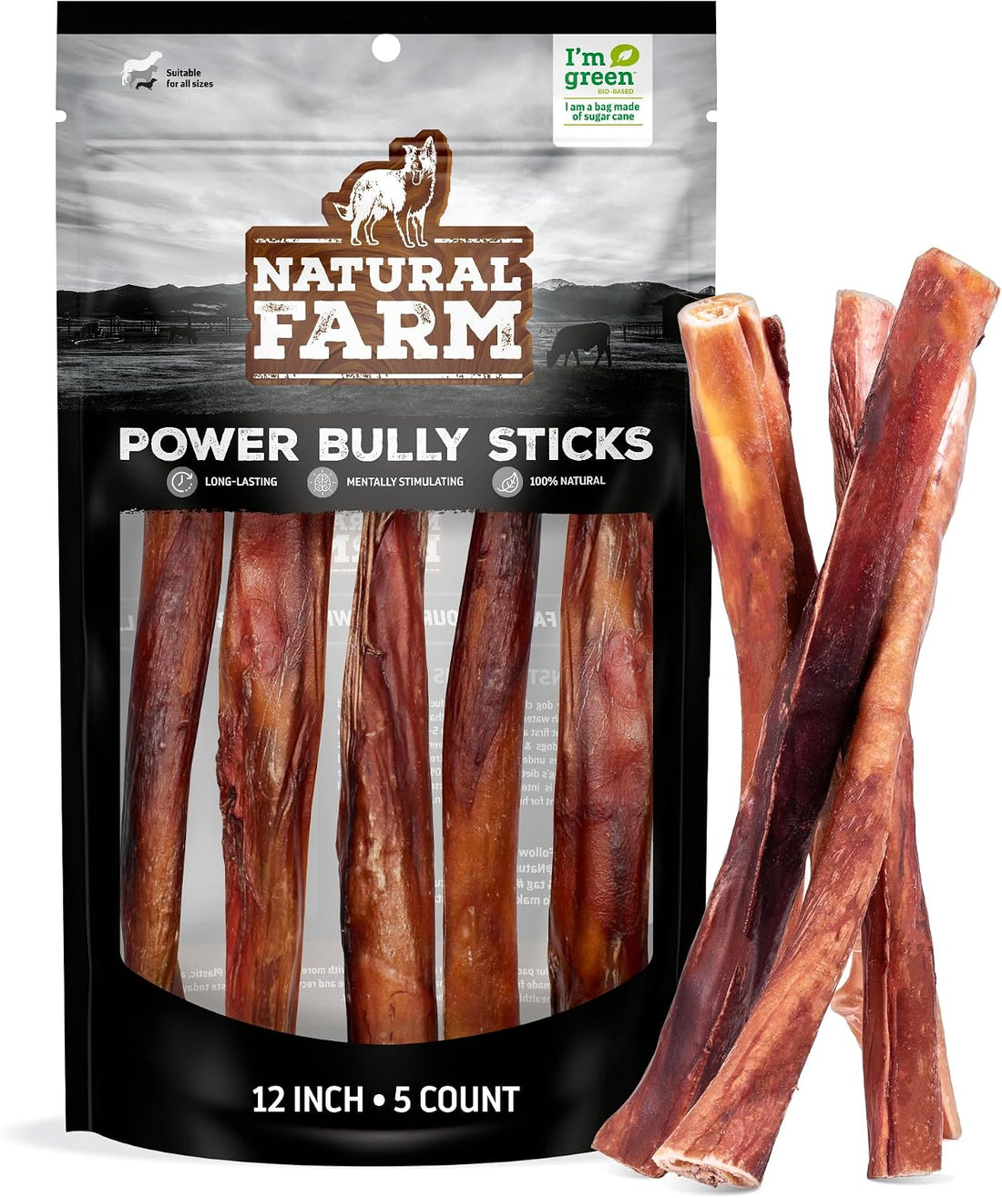 Natural Farm Power Bully Sticks Dog Chews, 2-in-1 Power Chews