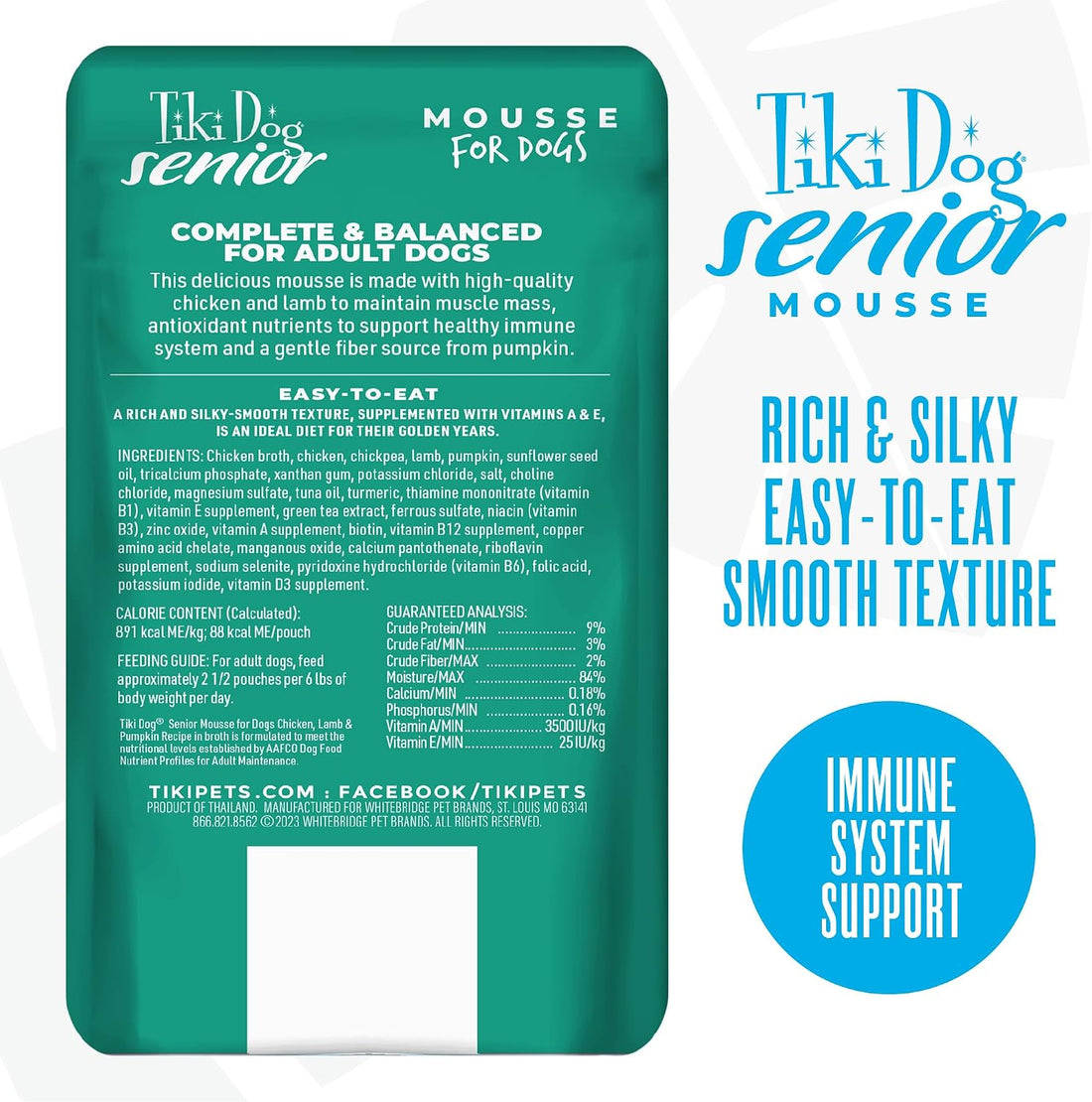 Tiki Dog Senior Mousse Dog Food, Chicken, Lamb & Pumpkin, 3.5oz Pouch