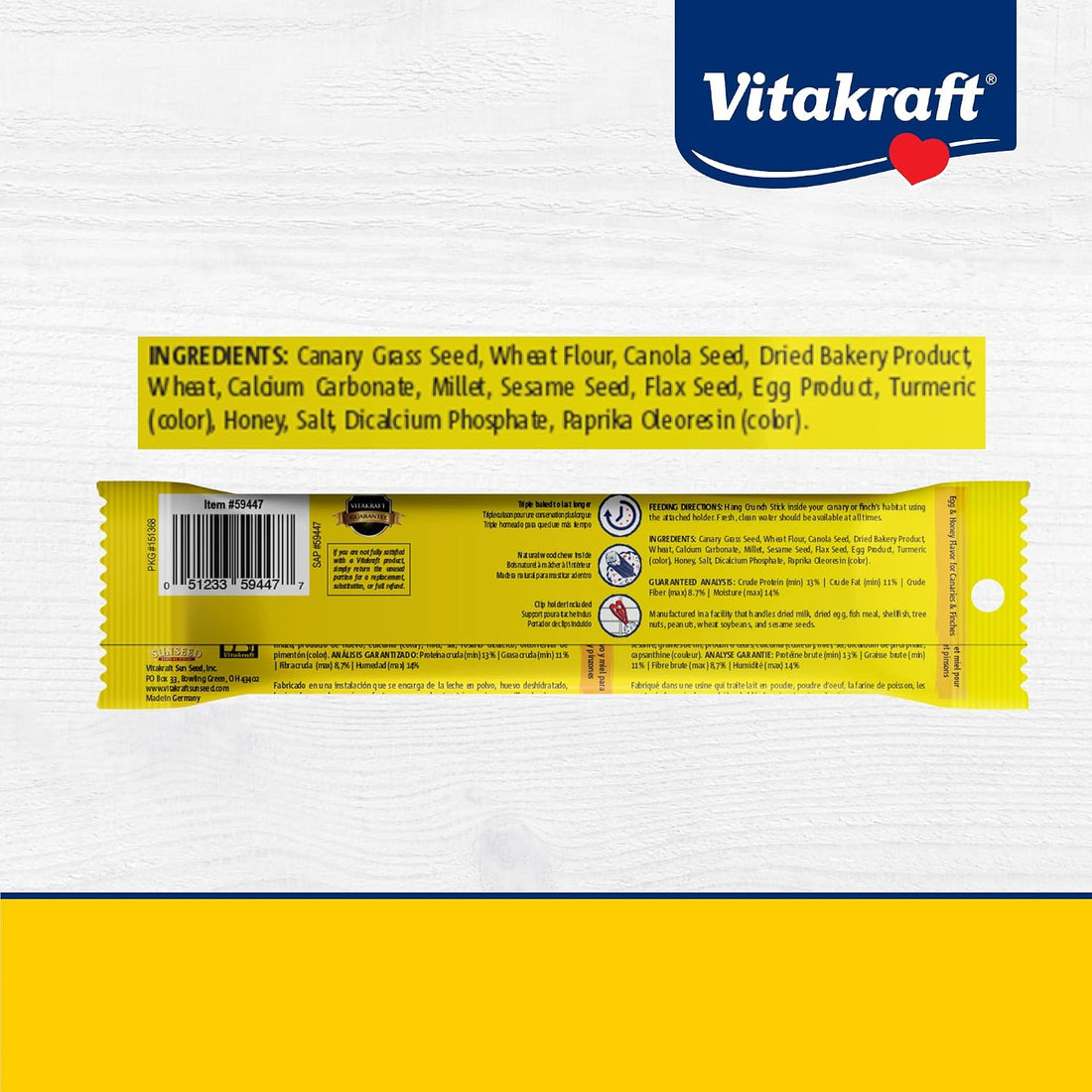 Vitakraft Crunch Sticks Parakeet Treats Egg and Honey Flavor 2 Pack