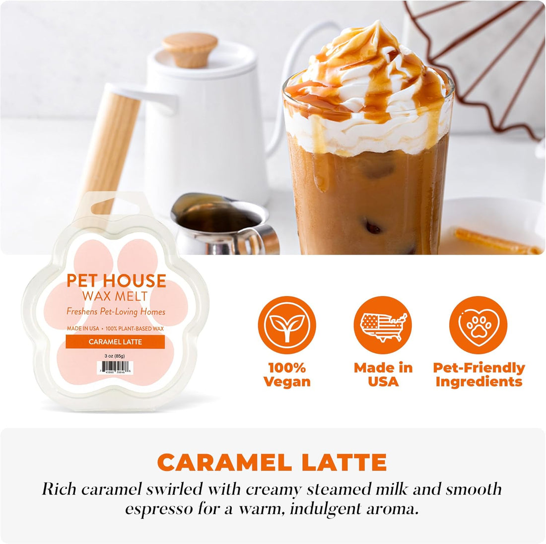 Caramel Latte Wax Melts for Warmer Plant-Based Wax, 2 Pack Pet House