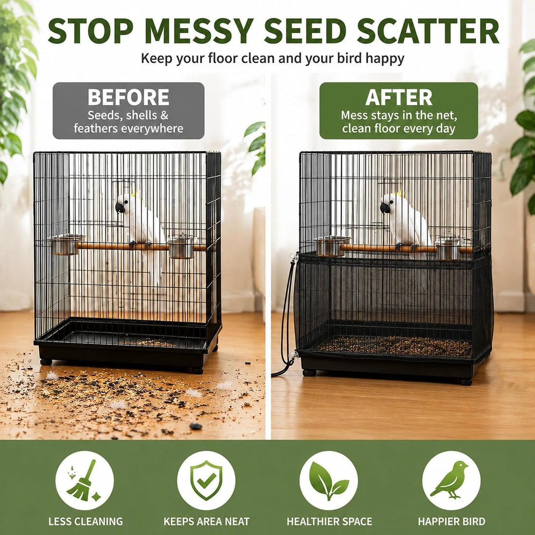 16" H x 118" Circumference Adjustable Bird Cage Seed Catcher Nylon