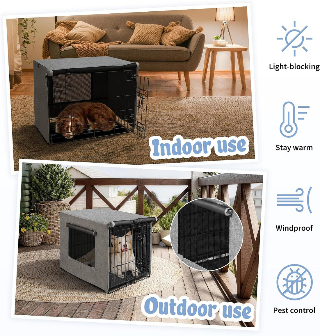 Akinerri Dog Crate Cover, Kennel Covers with Mesh Window, 42 in