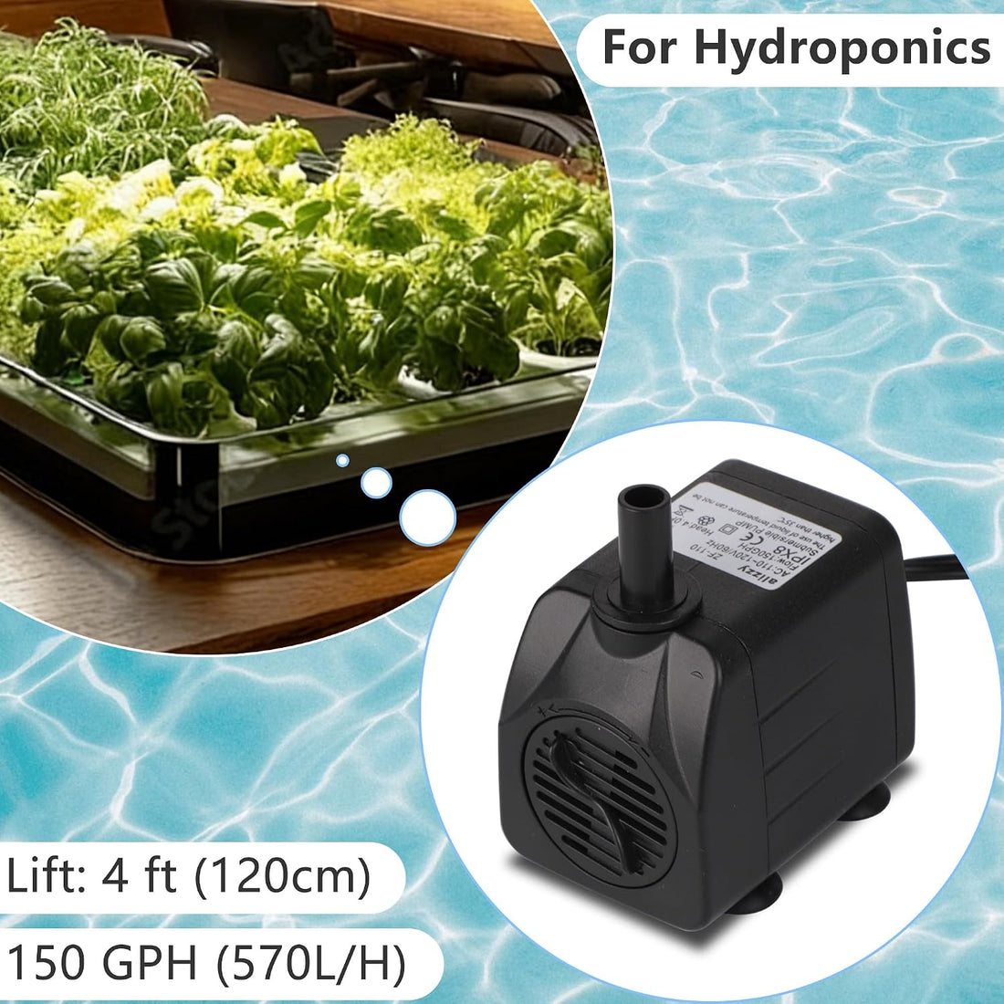 alizzy 150 GPH Small Fountain Pump, Durable Submersible Water Pump