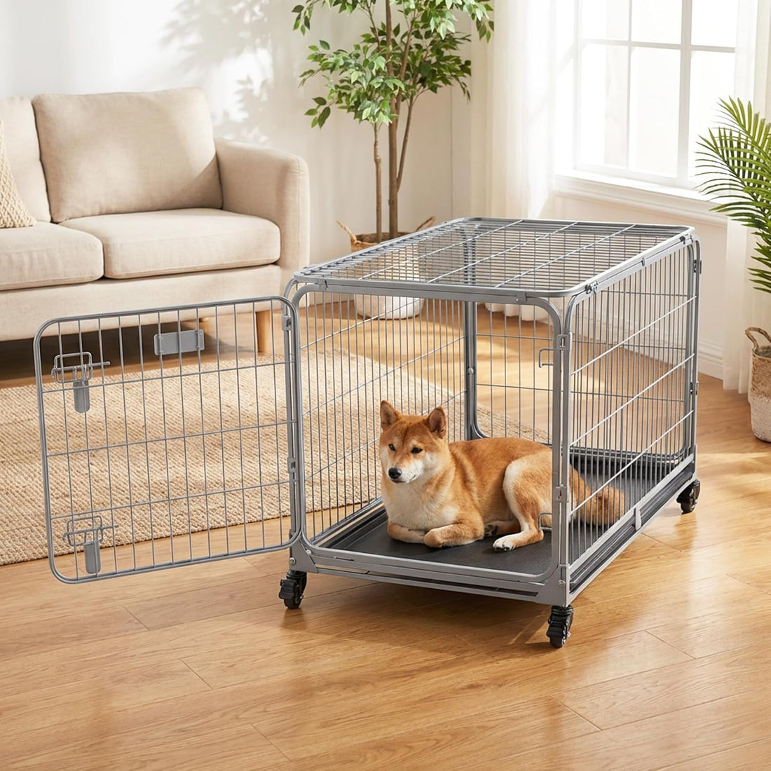 ZOMISIA Collapsible Dog Crate for Medium Dogs