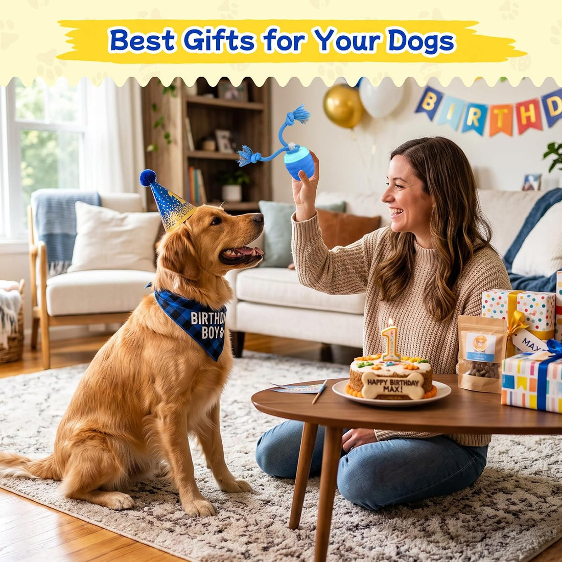 Interactive Dog Toys, Automatic Rolling Dogs Toy with Rope
