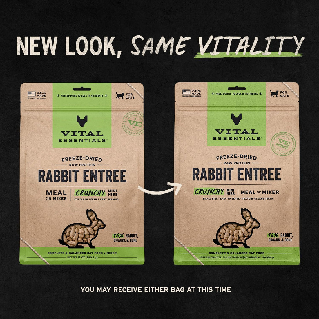 Vital Essentials Freeze Dried Cat Food, Rabbit Crunchy Mini Nibs