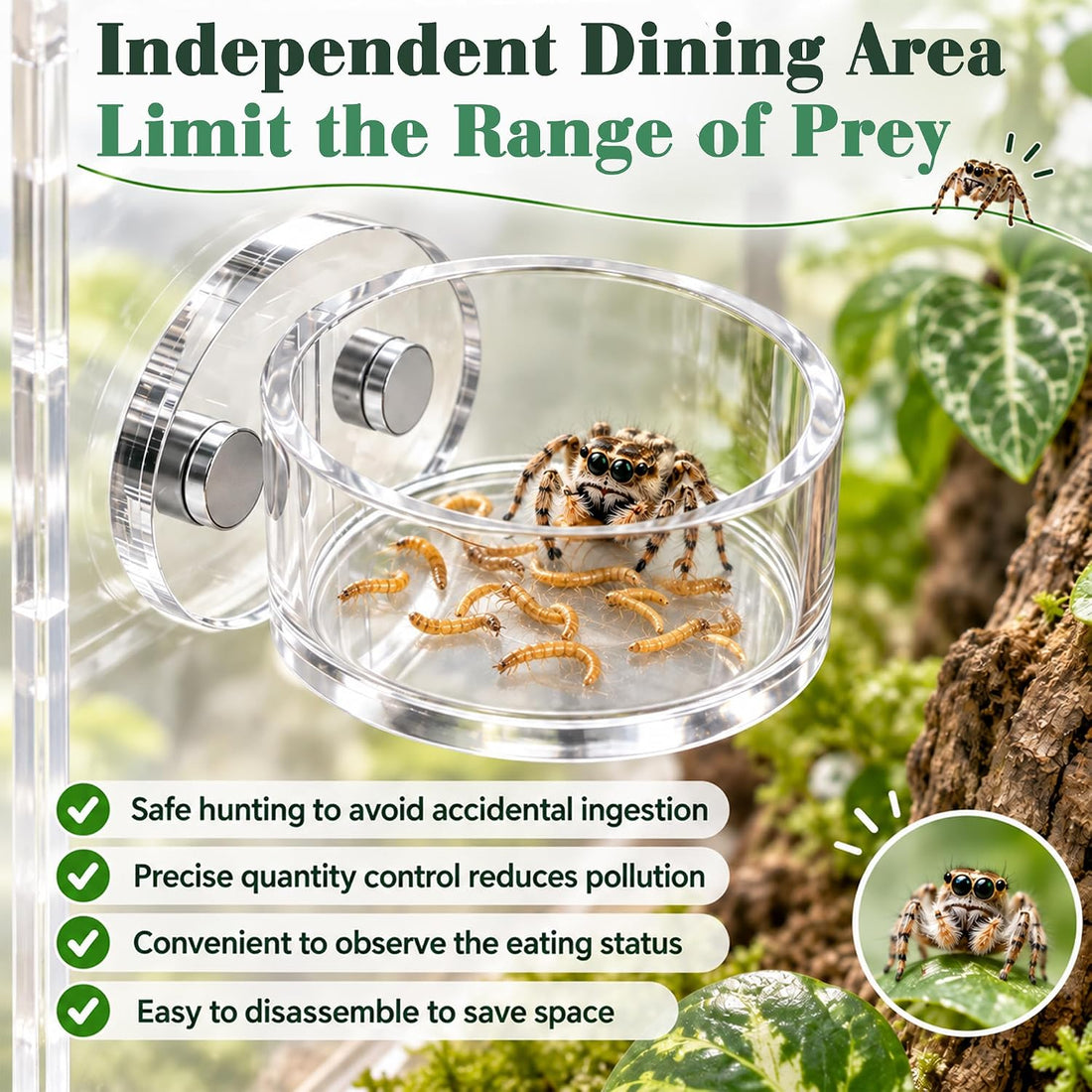 Upgrad Jumping Spider Magnetic Water Feeding Dish for Small Pet