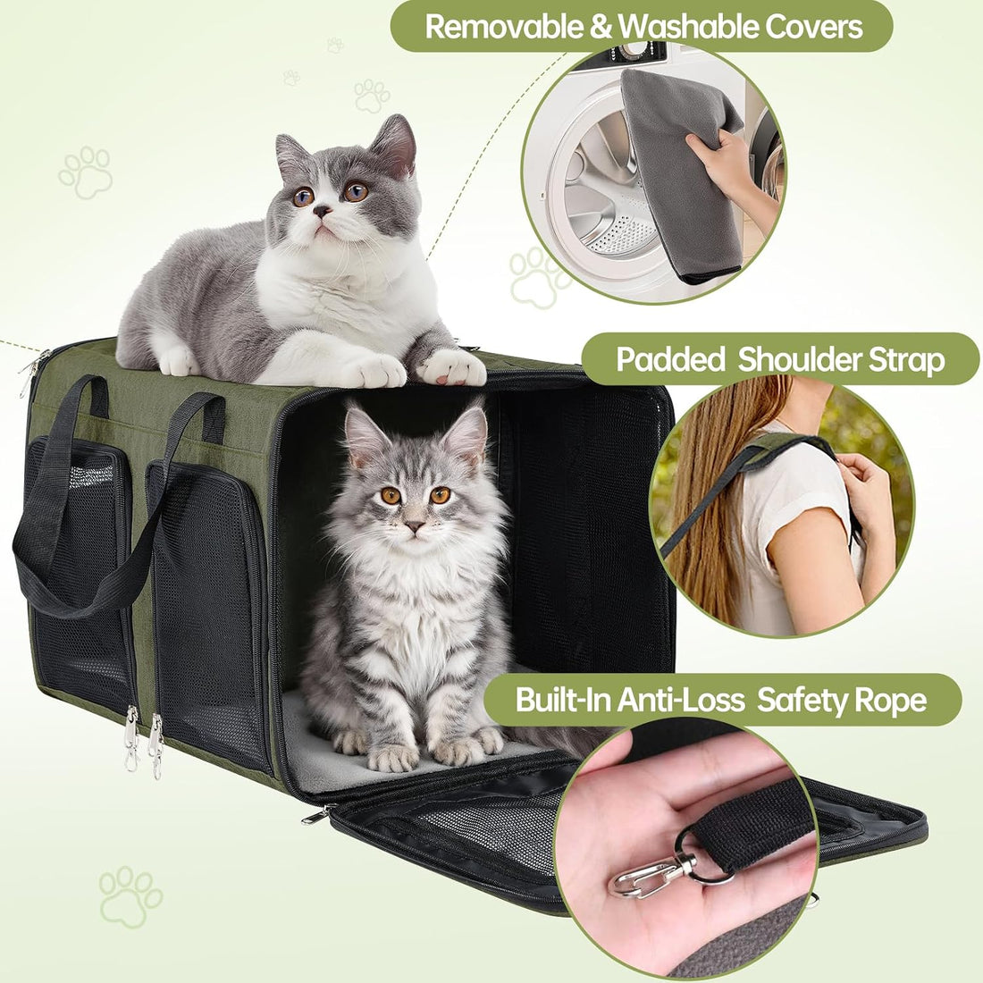 Cat Carrier for 2 Cats Double Pet Carrier Extra Large Green 2026