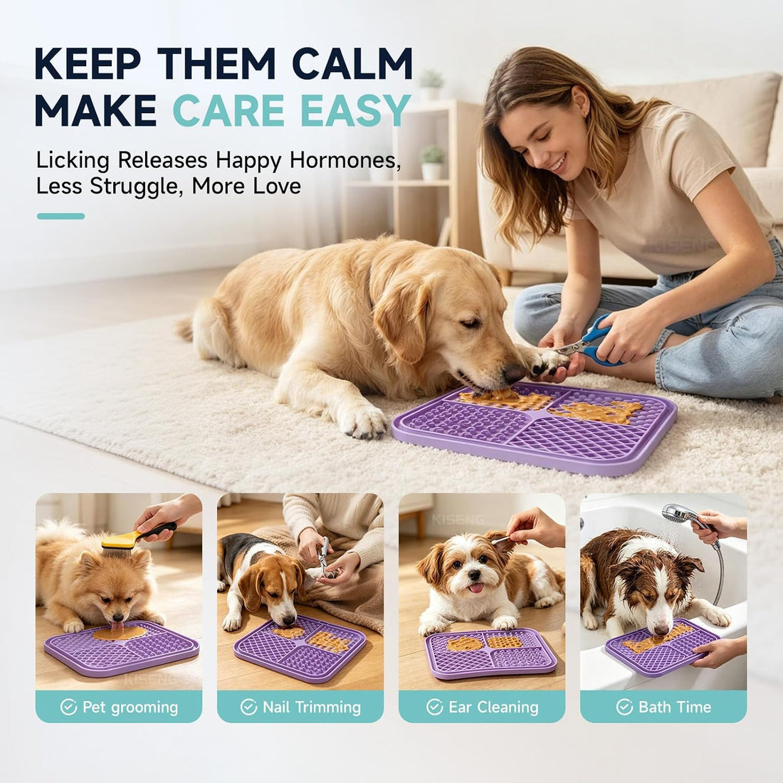 KISENGT Lick Mat for Dogs and Cats, Suction Cups, Slow Feeder, 4Pack
