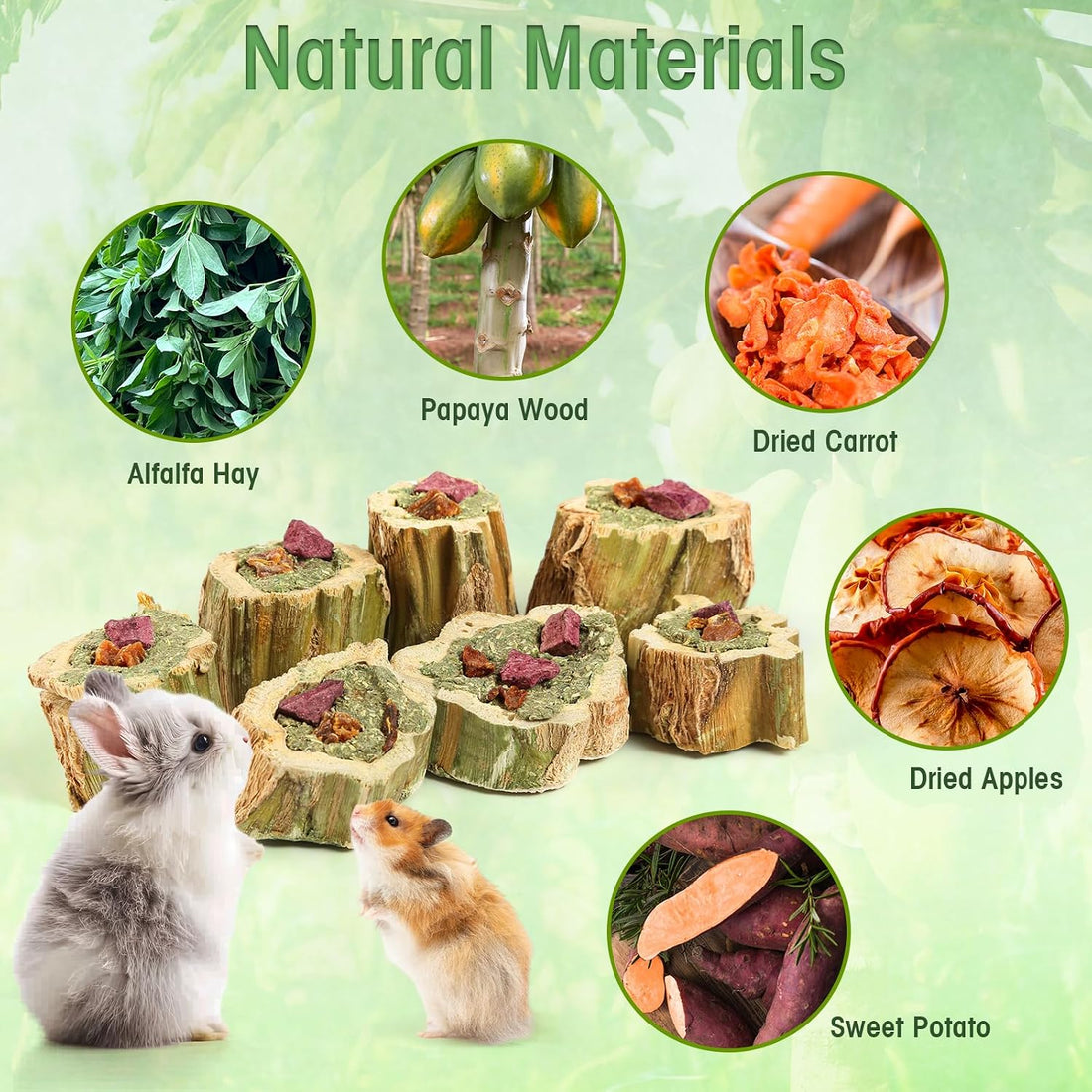 Abizoo Rabbit Chew Toys for Bunny Natural Papaya Wood Chew Treats