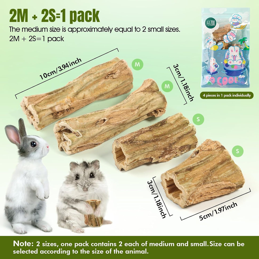 Abizoo Natural Bunny Chew Toys,6 Pcs Organic Papaya Wood Sticks Chew