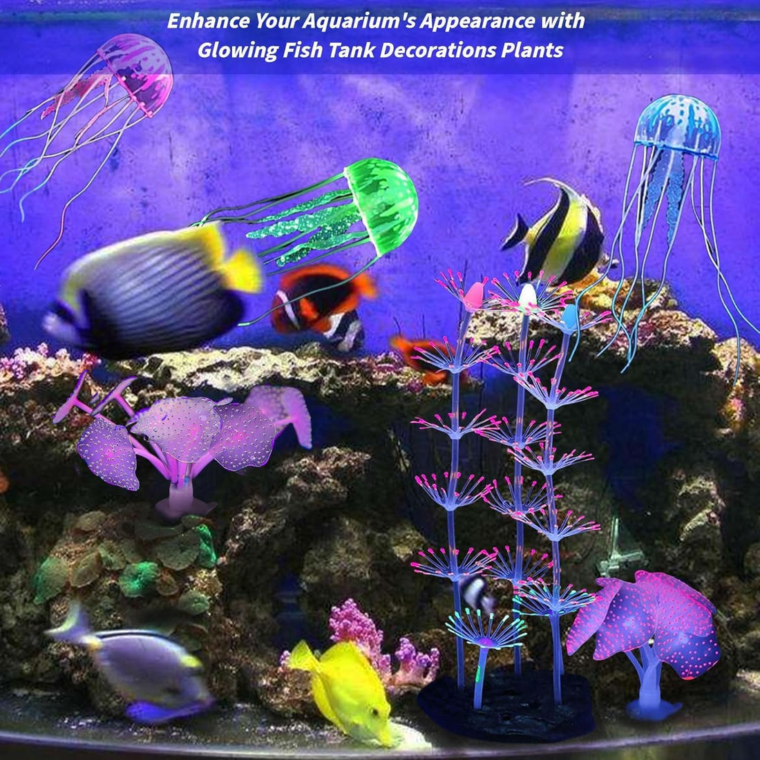 kathson 6PCS Glowing Effect Fish Tank Decors Silicone Glow Kelp Plant