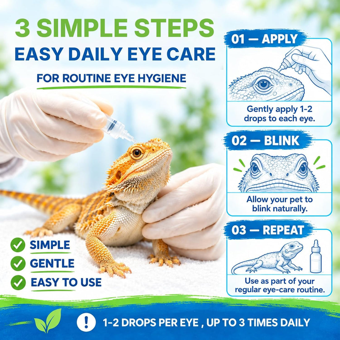 Reptile Eye Drops with Manuka Honey, Heartleaf & Hyaluronic Acid – Gentle Eye Wash & Moisturizing Care for Bearded Dragons, Turtles, Snakes, Geckos & Lizards,5 ml