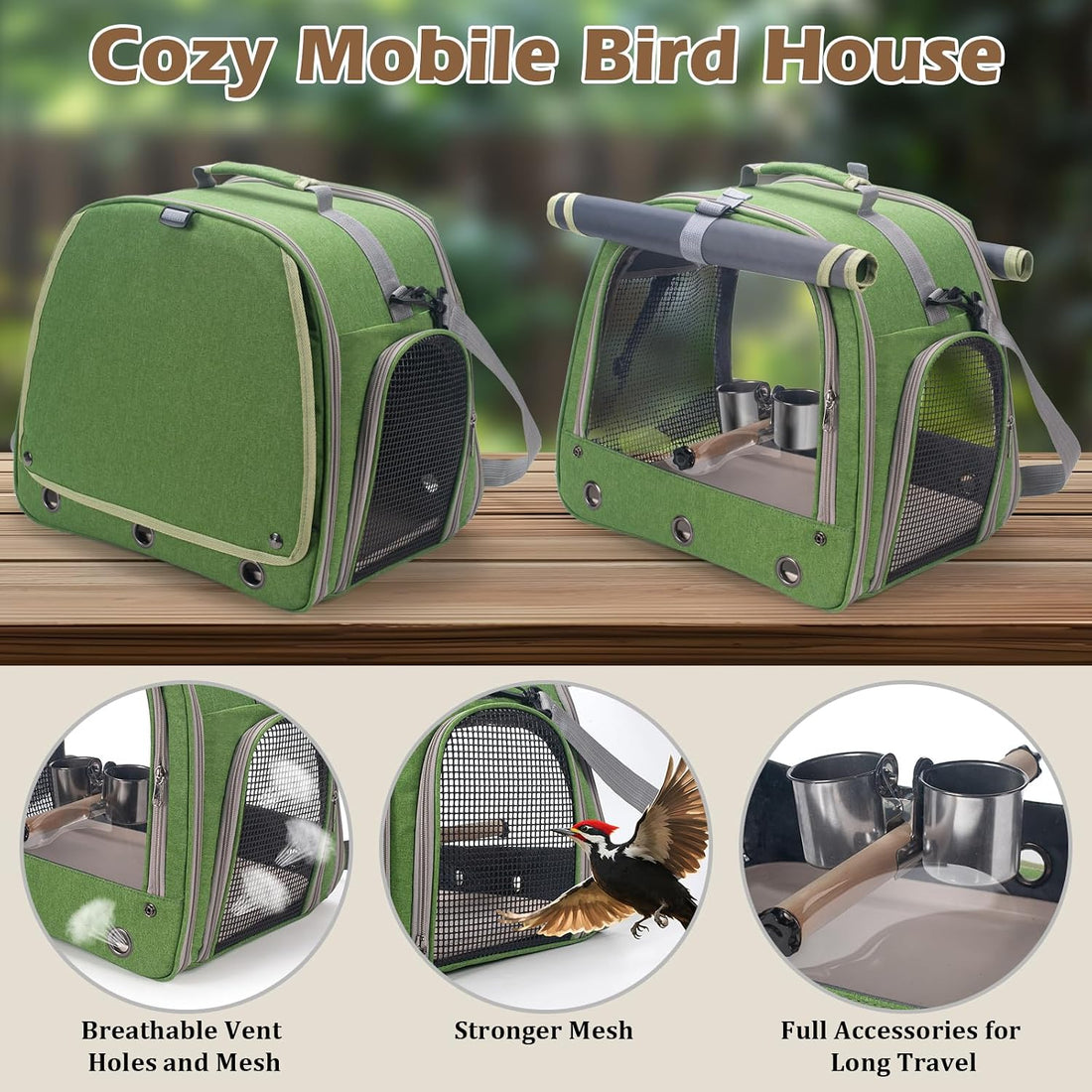 Bird Carrier Parrot Travel Cage with Perch, Food Bowl