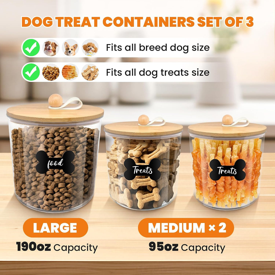 HOYTAMDAR 3 Pack Airtight Dog Food Storage Container