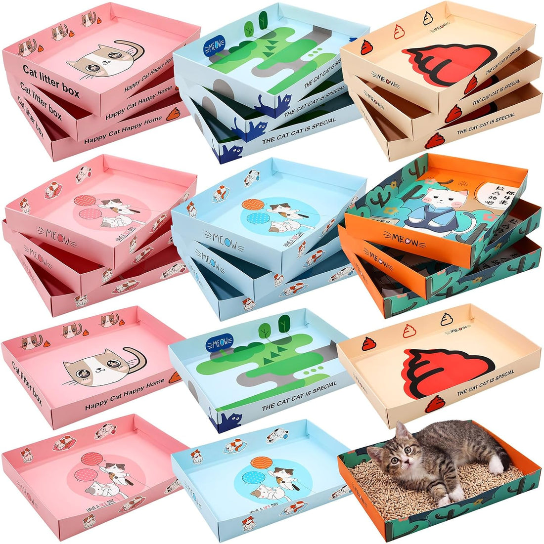 Amyhill 24 Pack Disposable Cat Litter Box Foldable Waterproof Kitten