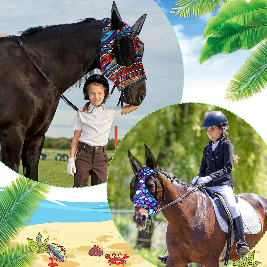 Weewooday 2 Pieces Horse Fly Masks for Horses Soft Fly Masks for Ears
