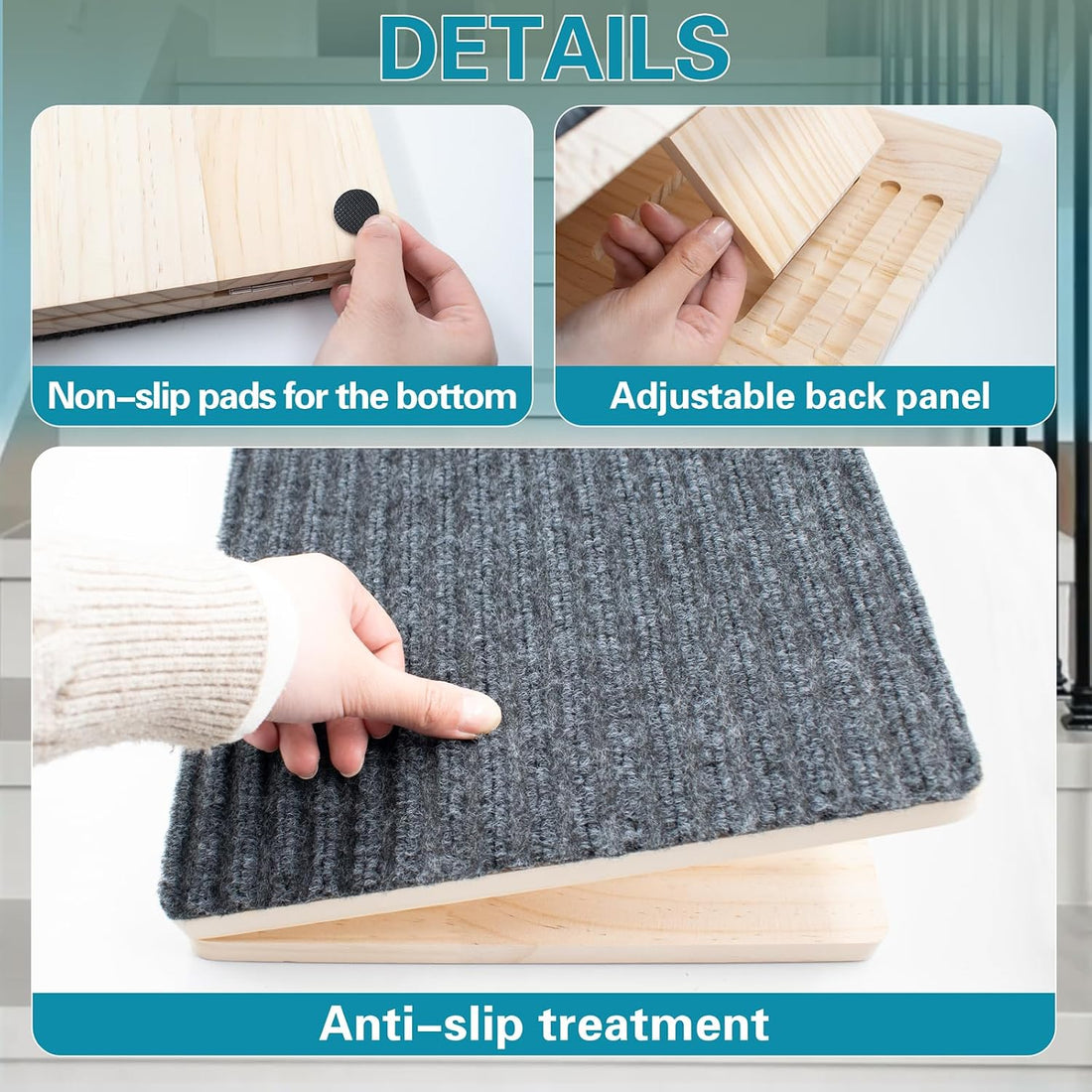 Dog Ramp for Stairs Adjustable Height & Foldable Wooden Pet Ramp