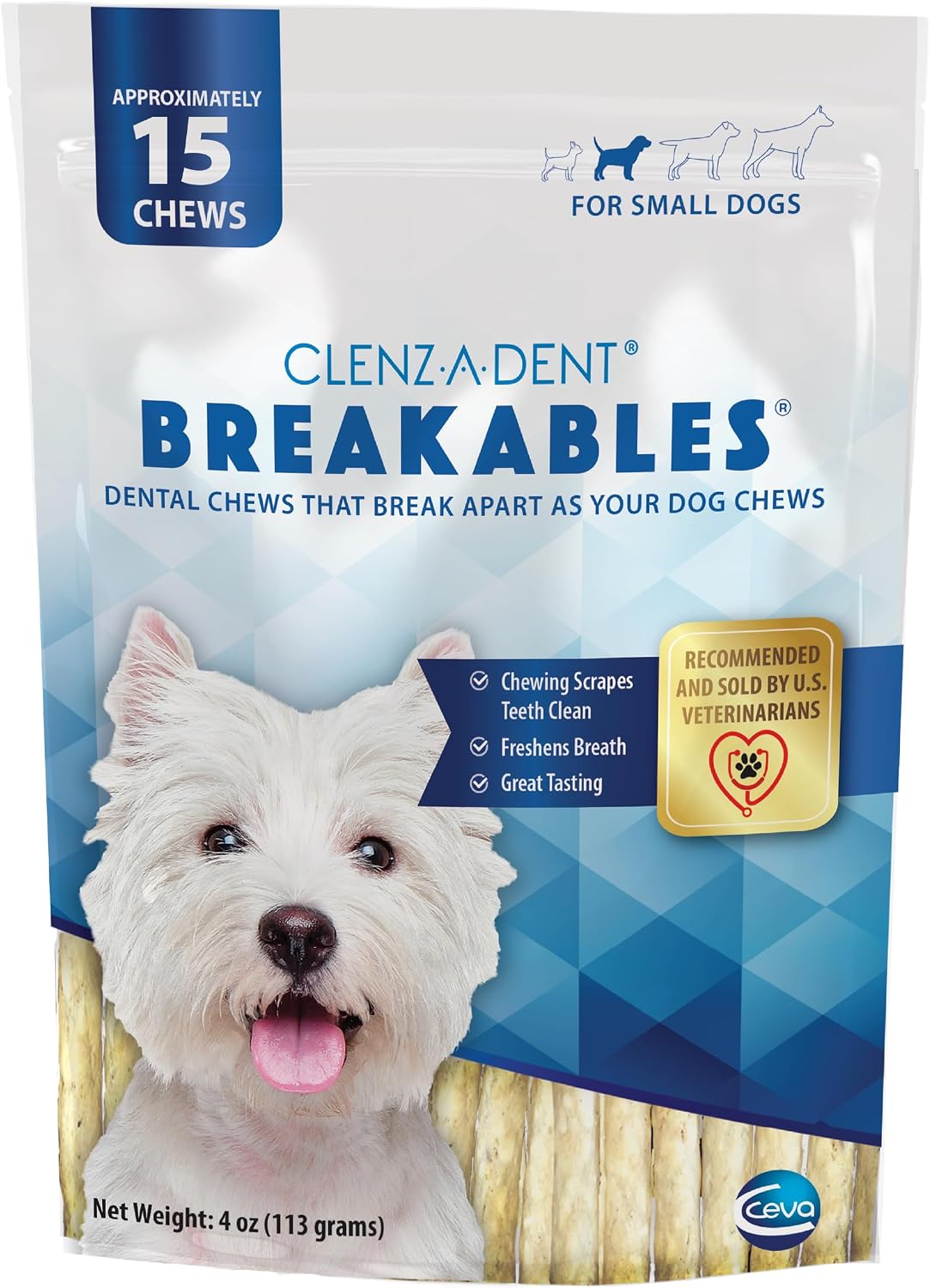 Ceva Clenz-A-Dent Breakables Rawhide Dental Chews for Dogs