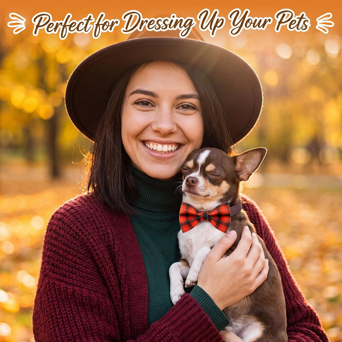 Silkfly 60 Pcs Fall Thanksgiving Plaid Dog Collar Bow Ties Bulk