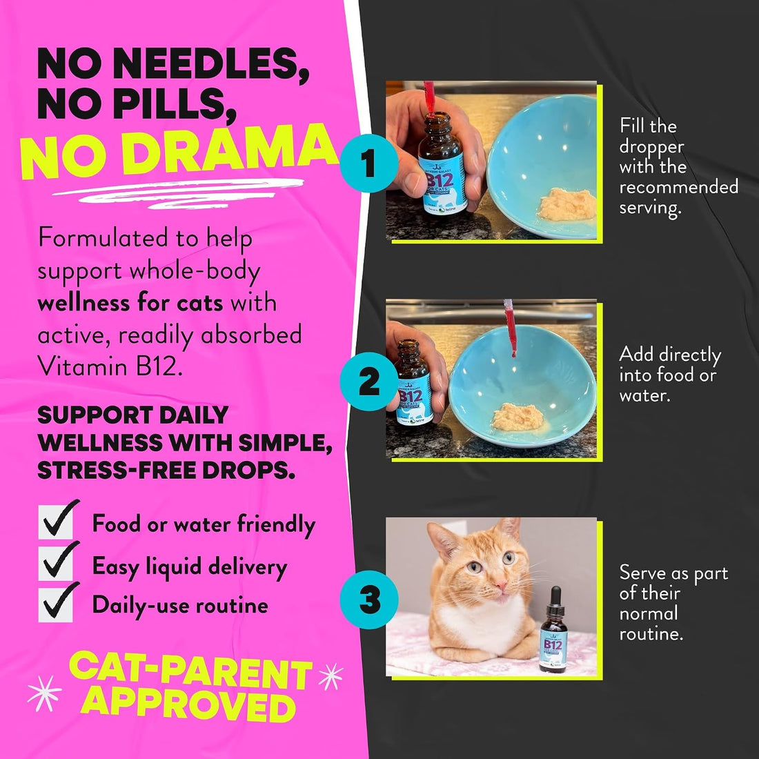 Jackson Galaxy Vitamin B12 for Cats, Liquid Daily Supplement Drops