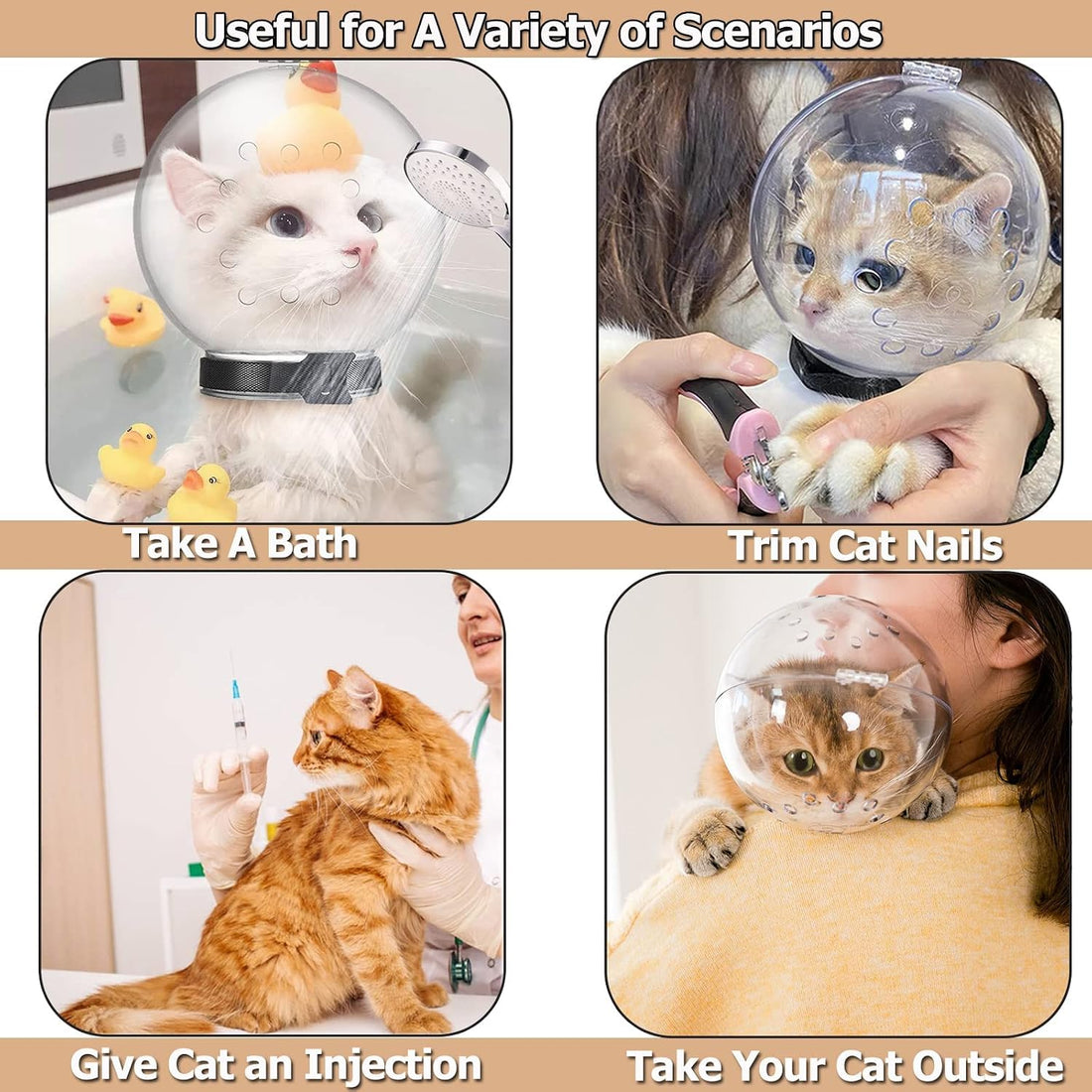 Cat Transparent Muzzle with Breathable Hood, Adjustable Kitten Helmet