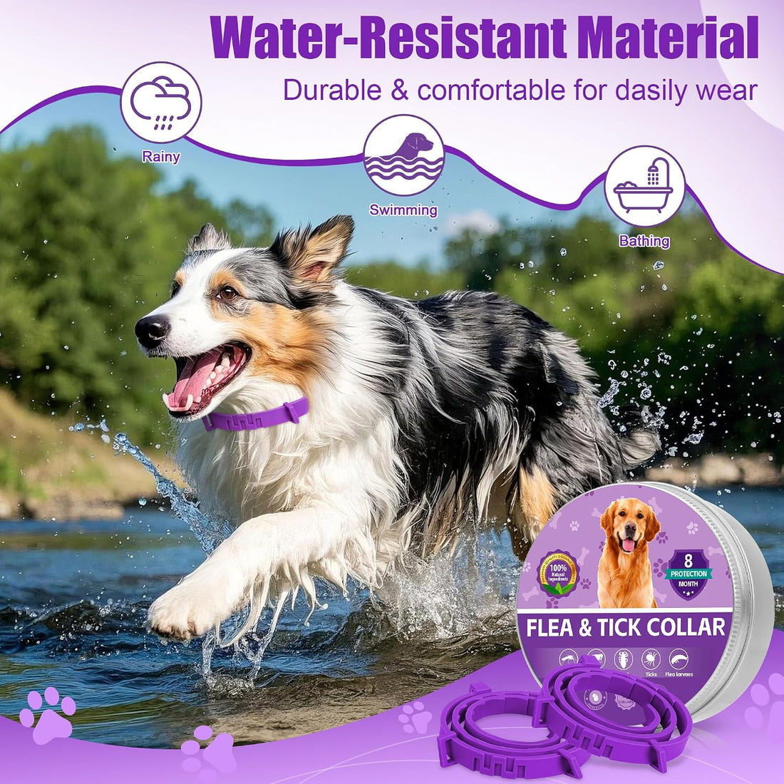 4 Pack Dog Collars for Small Medium Large Dog, Flea and Tick Collar