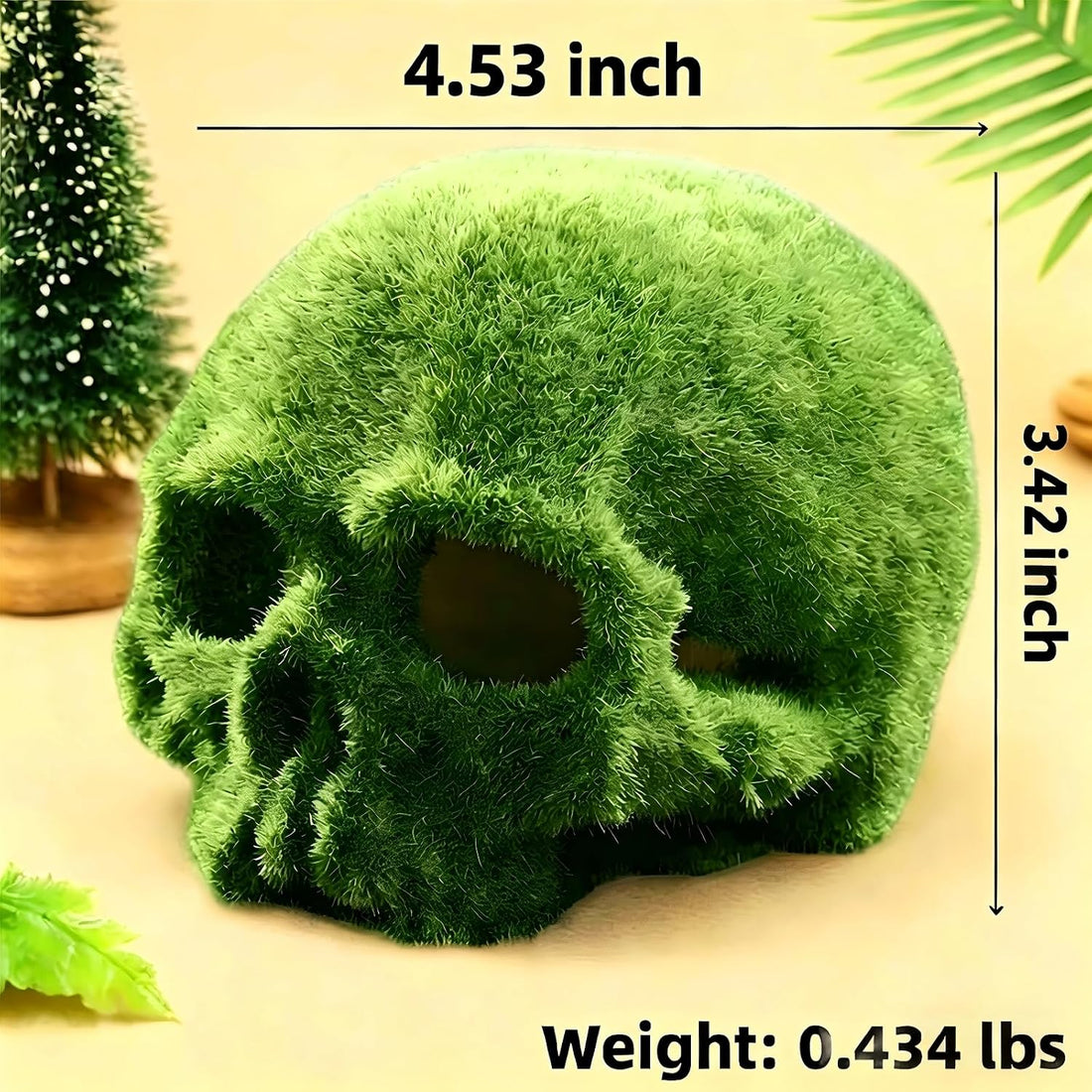 Mossy Skull Terrarium Ornament 4.5" Realistic Reptile Habitat Decor